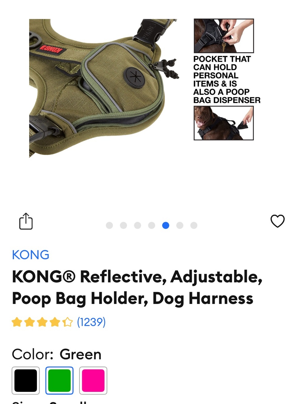 Kong Olive Green Reflective Trim Dog Harness - Picture 6 of 7
